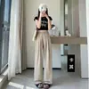 Pantalones de pierna ancha con textura de acetato estilo coreano de cintura alta estilo pijama estilo perezoso