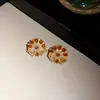 Pendientes de botón redondos de circón exquisitos estilo medieval, collar, cadena para la clavícula de lujo ligero, alta gama, artesanía pesada, juego de joyería exagerado para mujer