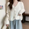Casaco estilo Chanel outono e inverno feminino estilo coreano gola simples de malha cardigã respirável de botão único suéter de manga longa