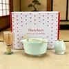 Tigela Cerâmica Japonesa para Matcha com Bico Chasen de Alta Qualidade (Varetas de bambu) Conjunto de Presente com Batedor de Chá de Cem Pontas e Pincel de Bambu para Matcha