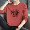 Camiseta de algodão masculina de manga comprida camisa de outono camiseta impressa na moda solta em torno do pescoço roupas de outono camiseta de algodão