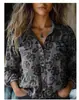Fábrica de Origen 1688 Camisa de Mujer con Estampado de Flor de Ciruelo Vintage Holgada Cuello Solapa Blusa de Oficina Exclusiva para Venta Transfronteriza