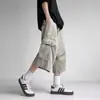 Pantalones cortos cargo estilo paracaidista retro americano funcional de talla grande para hombres y mujeres, pantalones cropped casuales de verano finos de pierna ancha