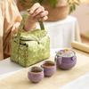 Conjunto de Chá Kung Fu Peônia Roxa Pintado à Mão Cinza Vegetal Cor Esmalte Subcamada Uma Bule Duas Xícaras Bolsa de Armazenamento Cerâmica Doméstica Traje de Viagem