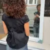 Camiseta tipo polo de manga corta, color liso, con botón grande, cintura fruncida y dobladillo ancho, top único estilo americano, camisa casual vintage para mujer