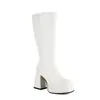 Botas Largas de Charol para Mujer con Punta Cuadrada, Suela Gruesa, Tacón Grueso, Tacón Súper Alto, Cremallera Lateral, Botas Altas, Botas de Montar, Botas Altas Martin para Mujer