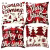 Decoración Navideña Transfronteriza Dibujos Animados Estampado Navideño Funda de Almohada de Lino Cojín para Sofá de Sala de Estar Funda de Almohada Venta al por Mayor