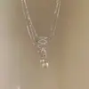 Colar com Pingente de Laço de Tira Multicamadas Coreano Novo Design Criativo de Nicho da Moda Corrente para Clavícula Geométrica de Diamante
