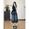 Jeans Americano Retrô Desgastado Solto Cropped para Mulheres, Novo de Verão Fino de Cintura Alta Relaxado Casual Calças Soda