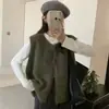 Chaleco Cardigan de Punto Simple con Cuello Redondo y Dos Botones Estilo Coreano para Mujer Otoño Invierno Nuevo Holgado Versátil Chaleco Suéter Gris
