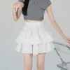 Falda blanca plisada para mujer, nuevo estilo verano 2026, de cintura alta, línea A favorecedora, con volantes, falda abullonada tipo pastel