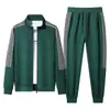 Conjunto Casual de Dos Piezas para Primavera y Otoño Pantalones Jogger Cuello Alto Chándal Traje Deportivo Moda Masculina Chaqueta Deportiva Rayada