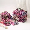 Bolsa de Cosméticos Transfronteriza, Gran Capacidad, Bolsa de Tocador Portátil de Felpa de Alta Gama, Bolsa de Almacenamiento de Viaje con Estampado de Leopardo, Bufanda Cálida