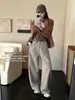 Jeans de Pierna Ancha Su Xinlan/YOUMO Estilo Coreano Otoño/Invierno con Estampado de Terciopelo Versátiles Adelgazantes Tipo Guadaña 95326-1 con Cinturón