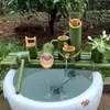 Fonte de água de bambu, aquário automático, calha de pedra cerâmica, fonte de água circulante, oxigenador de tubo de bambu, umidificador, filtro, ornamentos de bambu.