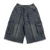 Shorts de Mezclilla Lavados Vintage Estilo Americano para Hombre y Mujer Bordados Sueltos para Pareja Pantalones Rectos Sueltos de Largo Medio