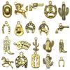 Mezcla de 20 Sombreros Vaqueros Occidentales Dorados Antiguos, Colgantes de Cactus, Pulseras Creativas para Manualidades, Collares, Accesorios de Joyería