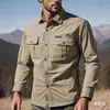 Camisa de Manga Larga para Hombre de Trabajo de Otoño Primavera de Venta Caliente Ropa de Trabajo de Algodón Casual Holgada Camisa Versátil para Exteriores Camisa Lavada para Hombre