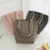 Bolsa de ombro de malha listrada geométrica simples clássica japonesa e coreana, bolsa casual para o dia a dia, grande capacidade, bolsa balde de moda nicho