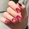 Unhas Postiças Wearable Olho de Gato Vermelho Cereja, Brancas e de Alta Qualidade, Quadradas Curtas 24 Peças, Removíveis Atacado