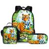 Mochila de Tigre três peças DIY estampada mochila para aluno do ensino fundamental lancheira estojo