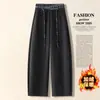 Calça Larga Patchwork Xadrez Feminina Outono Inverno Nova Aveludada Engrossada Quente Calça Banana Saber Casual Afinando Preguiçosa