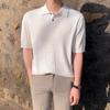 Camisa Polo MYQ de Lapela Manga Curta Masculina Verão Estilo Coreano Marca Tendência Versátil Solta Meia-manga Cor Sólida Camiseta Tricotada