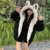 Abrigo corto de invierno estilo chino con orejas de gato y cuello de pelo, cálido y grueso, adecuado para parejas
