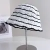 Chapéu Bucket Listrado Color Block Fashionável para Mulheres, Chapéu de Pescador Respirável Vazado de Verão, Chapéu de Sol de Tricô com Proteção Solar Tendência