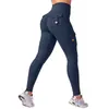 Pantalones de yoga fitness personalizados de tiro alto con bolsillo y efecto push-up en los glúteos para mujer, sin costuras, elásticos, para correr, ajustados, atléticos y de fitness