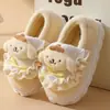 Chinelos de Algodão Gato Hellokitty Femininos Inverno Salto Bolsa 2024 Novo Fofo Pelúcia Forro de Lã Pós-parto Sapatos de Algodão para Mulheres
