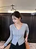 Cardigan Tricotado com Gola V Zhengqi Special Apparel para Mulheres, Novo Outono 2026 Manga Longa Vazado Fino Slim Fit