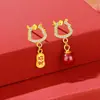 Aretes Originales de la Semana del Caballo para Mujer, Plata Pura, Elementos del Año Nuevo Estilo Chino, Aretes de Moneda de Trébol Próspero