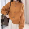 Cárdigan de cuello alto estilo coreano, suelto, estilo perezoso, suéter de punto, chaqueta para mujer, otoño e invierno 2025, nuevo, color liso, top de moda