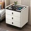 Mesita de noche inteligente de madera maciza para dormitorio de apartamento pequeño, lujo simple italiano, carga inalámbrica, con armario de almacenamiento inteligente multifuncional