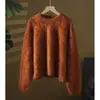 Suéter de punto acanalado grueso para mujer, mezcla de cachemira, seda de morera y lana, cuello redondo, corte holgado, estilo jersey, colección de otoño