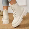 Botas Martin forradas com fleece plus size transfronteiriças para mulheres, nova moda outono e inverno 2026, botas curtas biker versáteis, botas de couro com sola grossa para mulheres