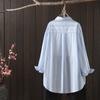 Camisa de manga larga con estampado de rayas frescas y pequeñas para mujer, otoño 2024, nueva blusa holgada y ajustada con diseño artístico