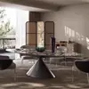 Platillo Volador Lujo Piedra Mesa de Comedor Italiana Minimalista Ovalada Gama Alta Hogar Mármol Platino Diamante Luz de Lujo Mesa de Comedor Gama Alta