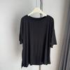 Camiseta feminina de manga curta com bainha irregular, gola redonda, vestido de dança drapeado de verão, camisa de base fina
