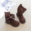 Botas tipo Martin para niños para otoño e invierno, zapatos de moda para niños y niñas, botas de gamuza hasta la mitad de la pantorrilla, botas amarillas de estilo británico