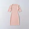 Vestido de Color Sólido con Cuello en U y Mangas Medias para Mujer, Vintage Sexy Elástico Ajustado, Ropa Exterior Hot Girl Deseo Puro, Vestido Corto Bodycon