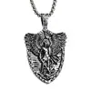 Venda rápida através de St. Michael pingente de escudo retrô masculino em aço inoxidável colar de anjo em aço titânio europeu e americano joias atacado