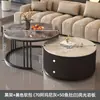 Mesa de Centro de Ardósia, Uso Doméstico de Luxo Leve, Nova Mesa de Chá Redonda de Mármore Minimalista Moderno Nórdico Tendência para Apartamentos Pequenos