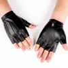 Nuevos guantes de cuero de medio dedo con tres bandas para hombre, cuero PU, moda para mujer de discoteca, actuación, hip hop, guantes de baile