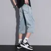Shorts de Mezclilla Casual de Verano para Hombre Pantalones Retro Trendy de Longitud Media Estilo High Street Americano Pantalones Capri Deportivos Finos de Tencel para Hombre