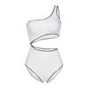 Traje de baño para mujer de alta calidad, llegada nueva 2025, blanco y blanco con textura en forma de diamante, para vacaciones de natación, elegante traje de baño dividido para mujer, para aguas termales