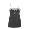 Ropa de mujer de comercio exterior transfronterizo europeo y americano ZA, vestido sexy de corte ajustado con escote en V y retazos de encaje, superventas en AliExpress
