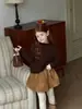 Camada Base Estampada Floral para Meninas 2026 Outono/Inverno Novo Elegante com Babados Doce Roupa Íntima Top de Malha Elástica Infantil
