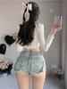 9030 # 2024 Nuevo Sexy Europeo y Americano Amazon Crudo Borde Cintura Alta Ajustado Sexy Jeans Shorts de Mezclilla para Mujer